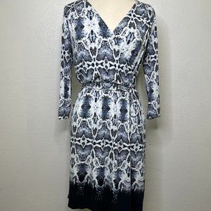 Fresh Produce Dress Surplice Faux Wrap White  Animal Print Size M